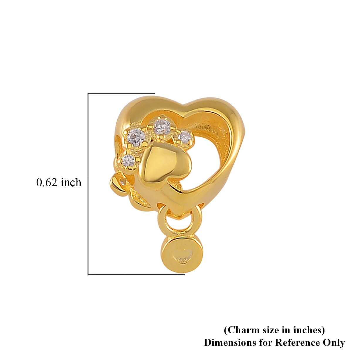 Simulated Diamond Paw Heart Charm in 14K Yellow Gold Over Sterling Silver image number 4