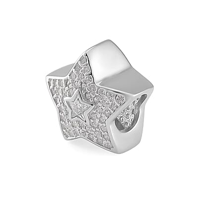 Simulated Diamond Studded with Stars Charm in Rhodium Over Sterling Silver
