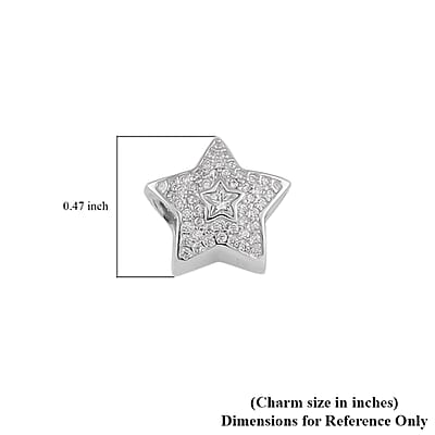 Simulated Diamond Studded with Stars Charm in Rhodium Over Sterling Silver