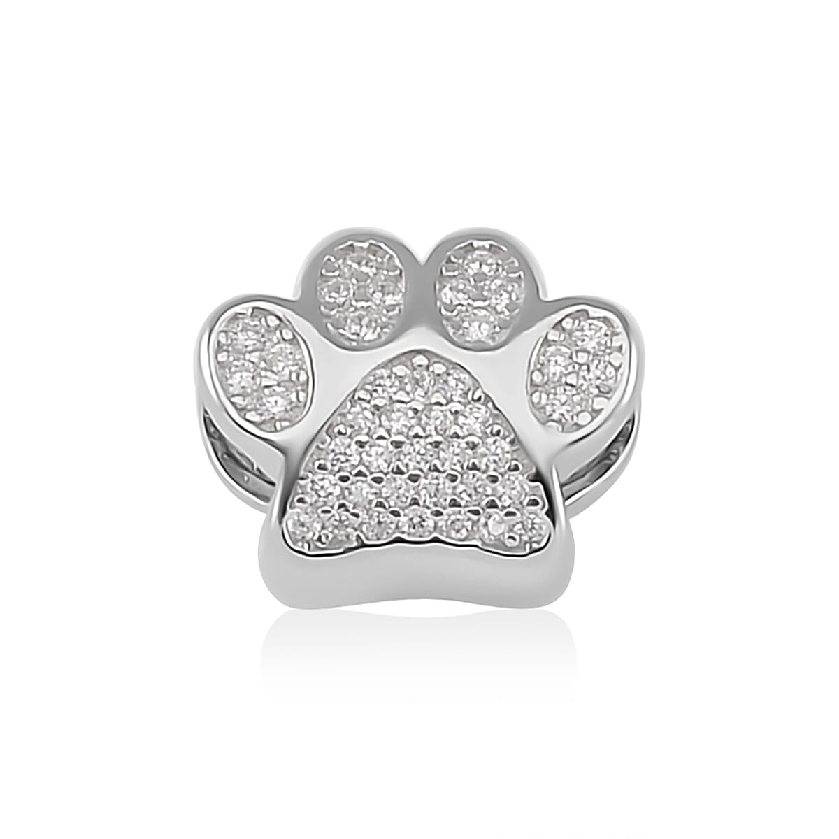 Simulated Diamond Paw Charm in Rhodium Over Sterling Silver