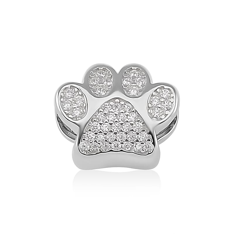 Simulated Diamond Paw Charm in Rhodium Over Sterling Silver