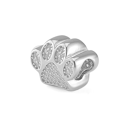 Simulated Diamond Paw Charm in Rhodium Over Sterling Silver