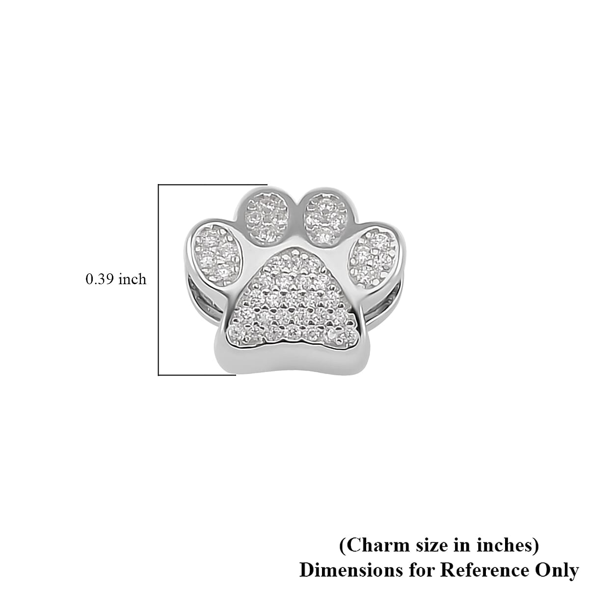 Simulated Diamond Paw Charm in Rhodium Over Sterling Silver