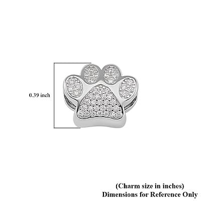 Simulated Diamond Paw Charm in Rhodium Over Sterling Silver