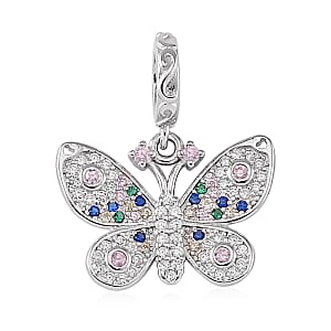 Simulated Multi Color Diamond Butterfly Charm in Rhodium Over Sterling Silver