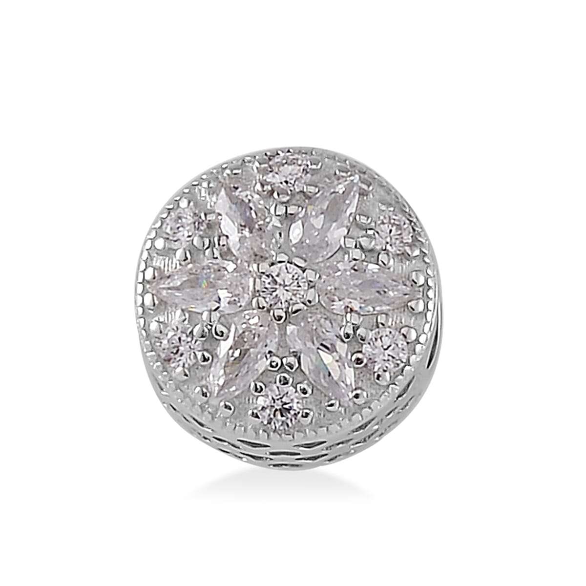 Simulated Diamond Flower Charm in Rhodium Over Sterling Silver
