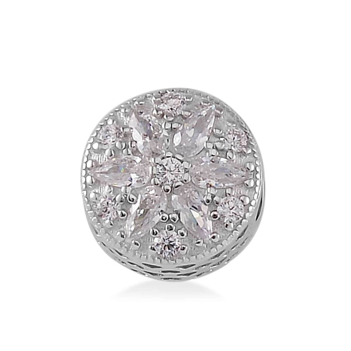 Simulated Diamond Flower Charm in Rhodium Over Sterling Silver image number 0