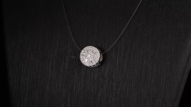 Simulated Diamond Flower Charm in Rhodium Over Sterling Silver