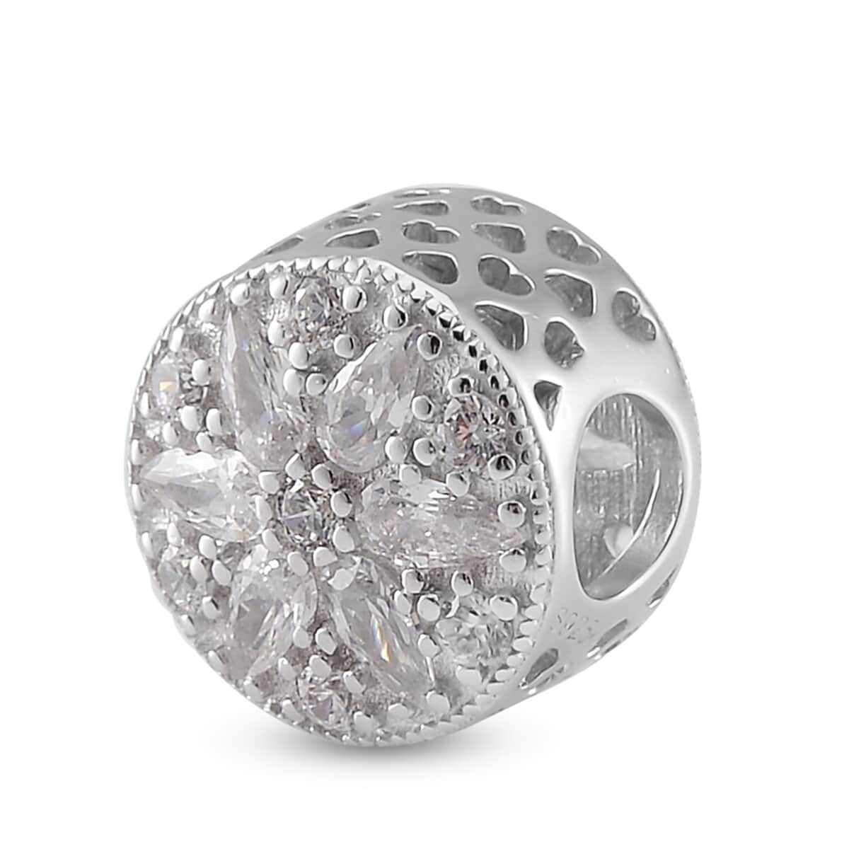 Simulated Diamond Flower Charm in Rhodium Over Sterling Silver image number 2