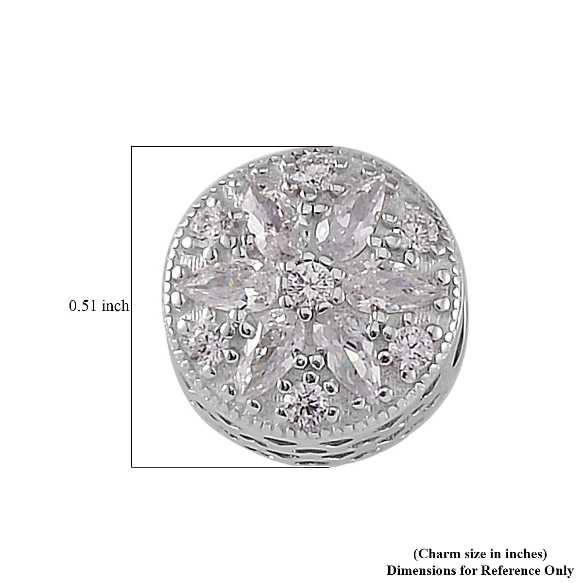 Simulated Diamond Flower Charm in Rhodium Over Sterling Silver