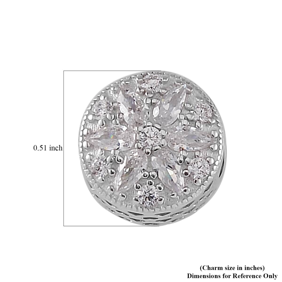 Simulated Diamond Flower Charm in Rhodium Over Sterling Silver image number 3