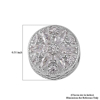 Simulated Diamond Flower Charm in Rhodium Over Sterling Silver