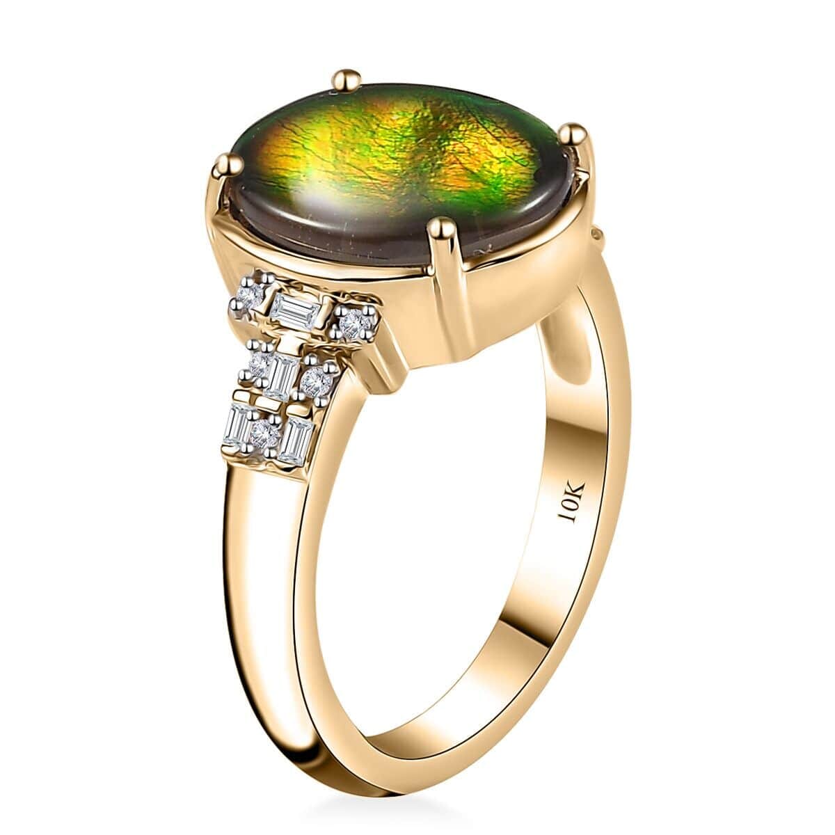 Luxoro 10K Yellow Gold Premium Canadian Ammolite and G-H I2 Diamond Ring (Size 5.0) 4 Grams 0.11 ctw image number 3