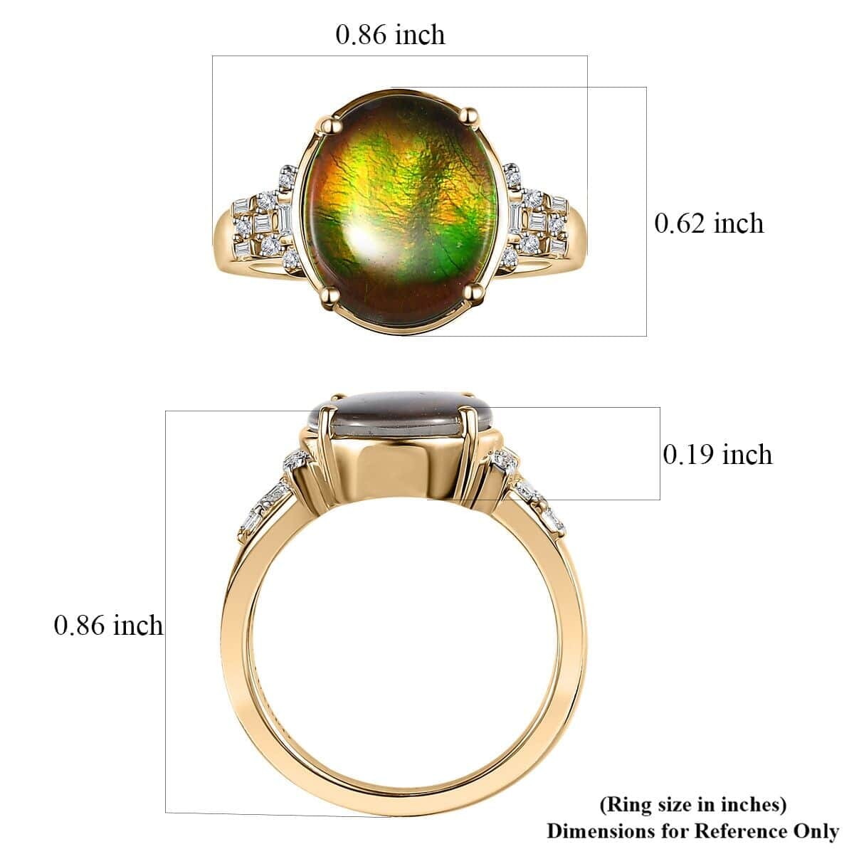 Luxoro 10K Yellow Gold Premium Canadian Ammolite and G-H I2 Diamond Ring (Size 5.0) 4 Grams 0.11 ctw image number 5