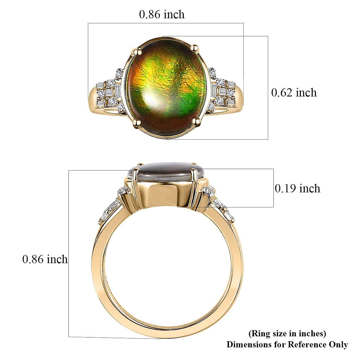 Luxoro 10K Yellow Gold Premium Canadian Ammolite and G-H I2 Diamond Ring (Size 5.5) 4 Grams 0.11 ctw image number 5