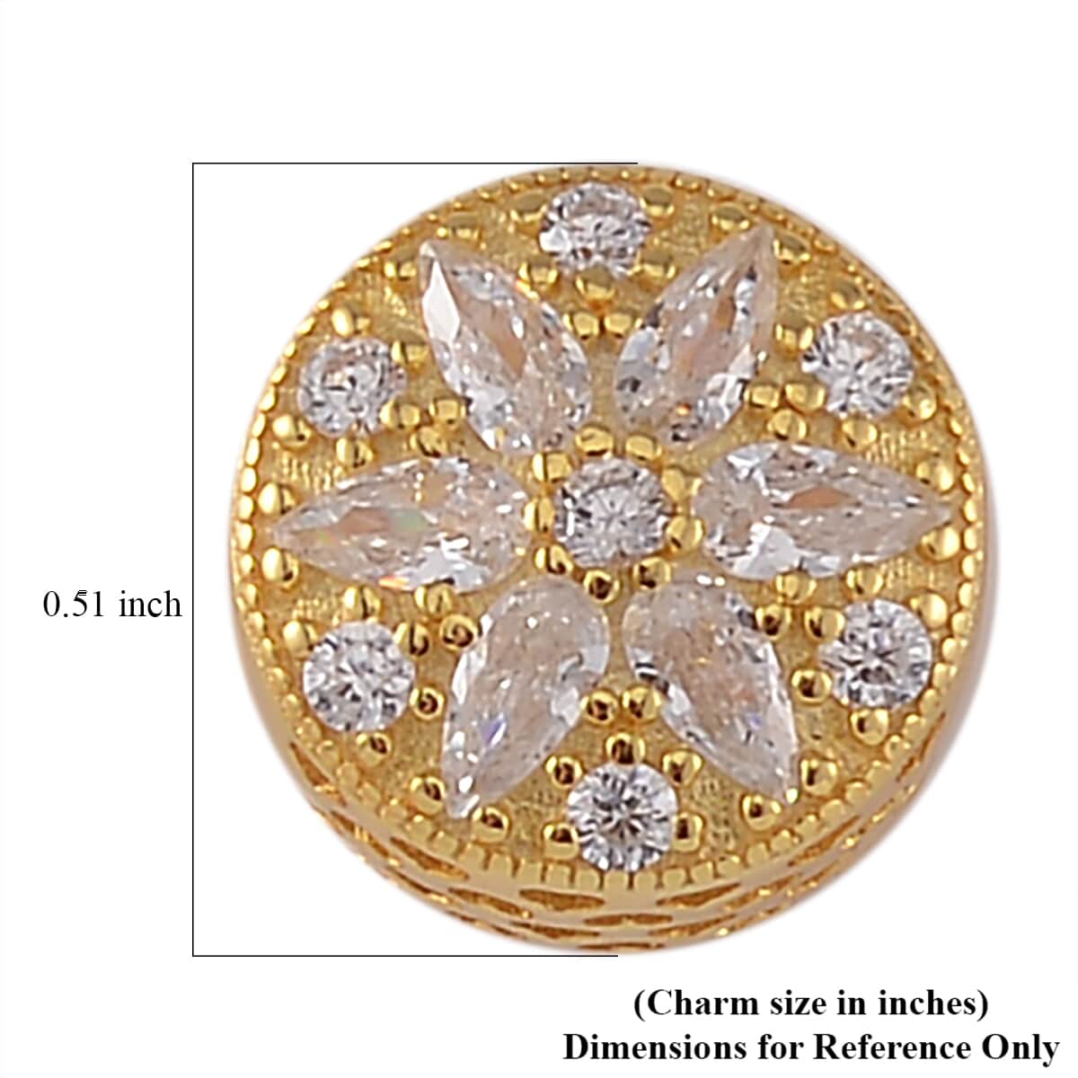 Simulated Diamond Flower Charm in 14K Yellow Gold Over Sterling Silver image number 3