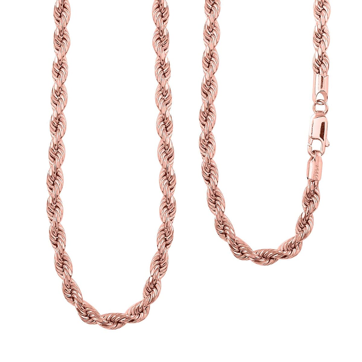 14K Rose Gold Over Sterling Silver Rope Necklace 24 Inches 2.90 Grams image number 0