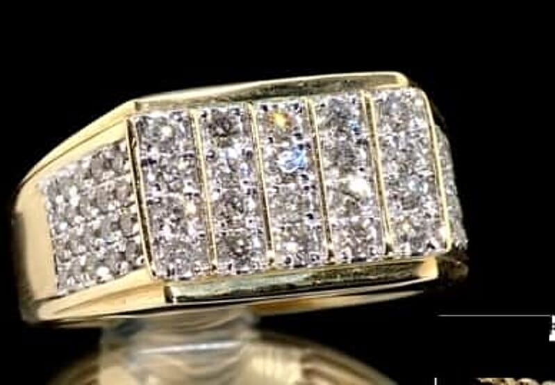 NY Closeout Diamond 1.00 ctw Men's Ring in 10K Yellow Gold (Size  13.5) 7.25 Grams