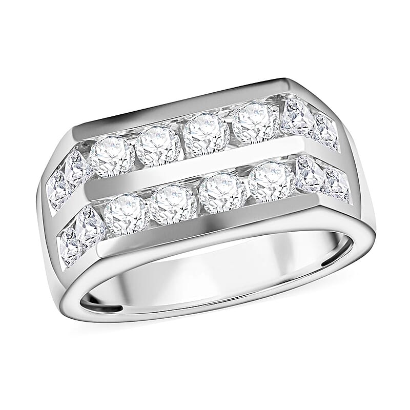 NY Closeout Diamond 2.00 ctw 2 Row Men's Ring in 10K White Gold (Size 10.0) 8 Grams