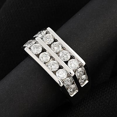 NY Closeout Diamond 2.00 ctw 2 Row Men's Ring in 10K White Gold (Size 10.0) 8 Grams