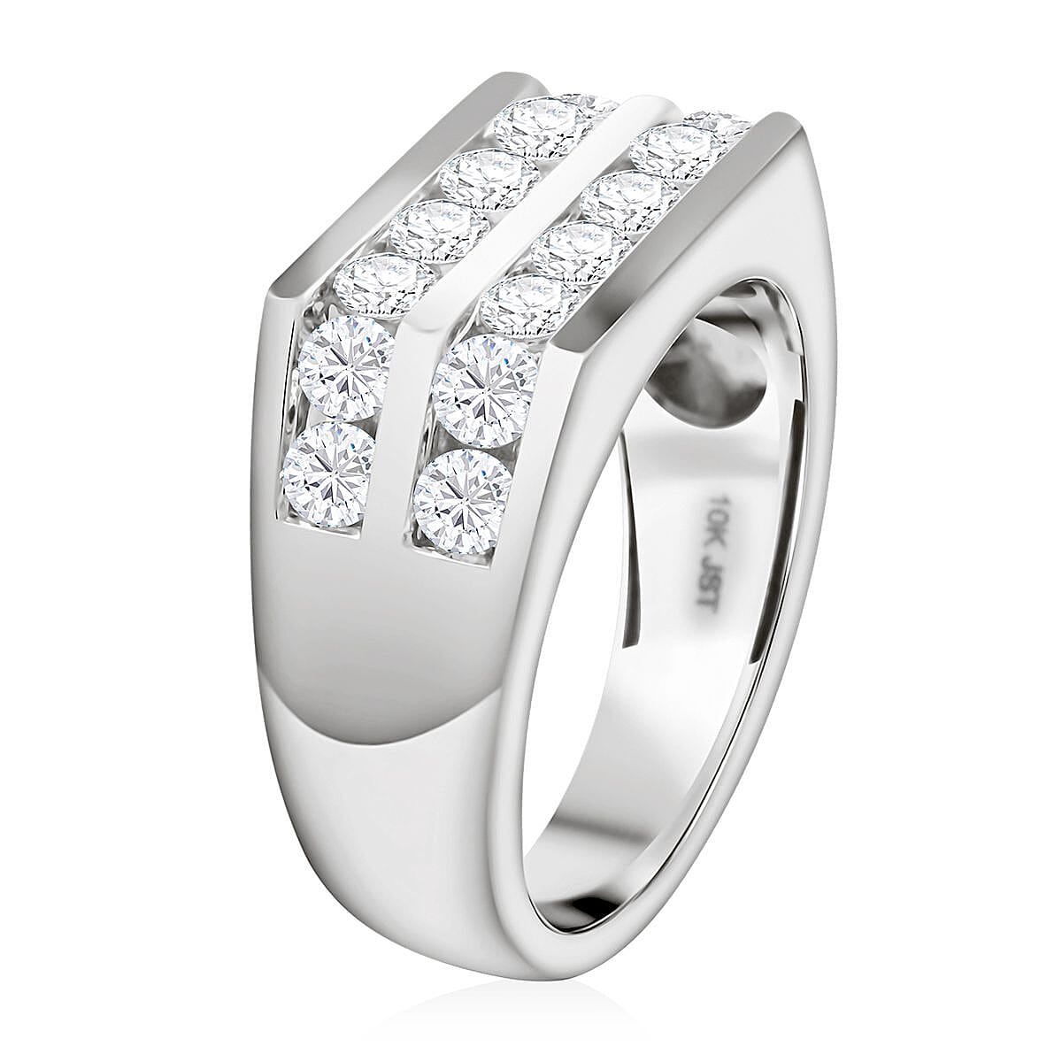 NY Closeout Diamond 2.00 ctw 2 Row Men's Ring in 10K White Gold (Size 10.0) 8 Grams image number 3