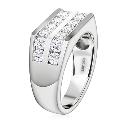 NY Closeout Diamond 2.00 ctw 2 Row Men's Ring in 10K White Gold (Size 10.0) 8 Grams
