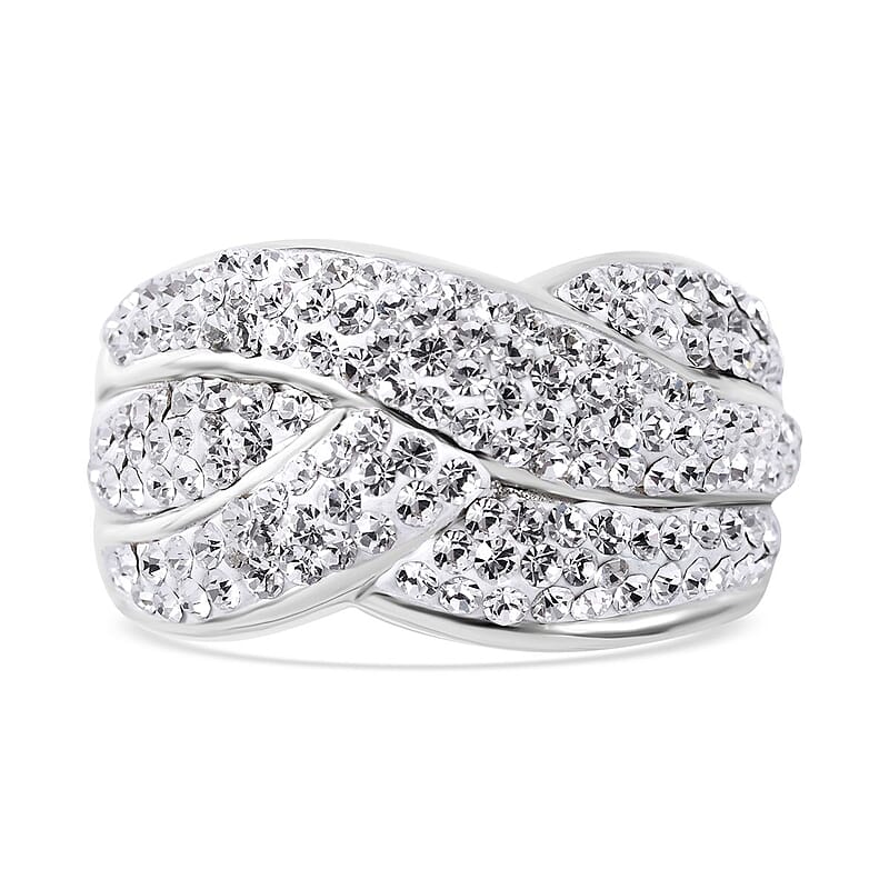 Austrian Crystal Overbridge Ring in Sterling Silver (Size 11.0)