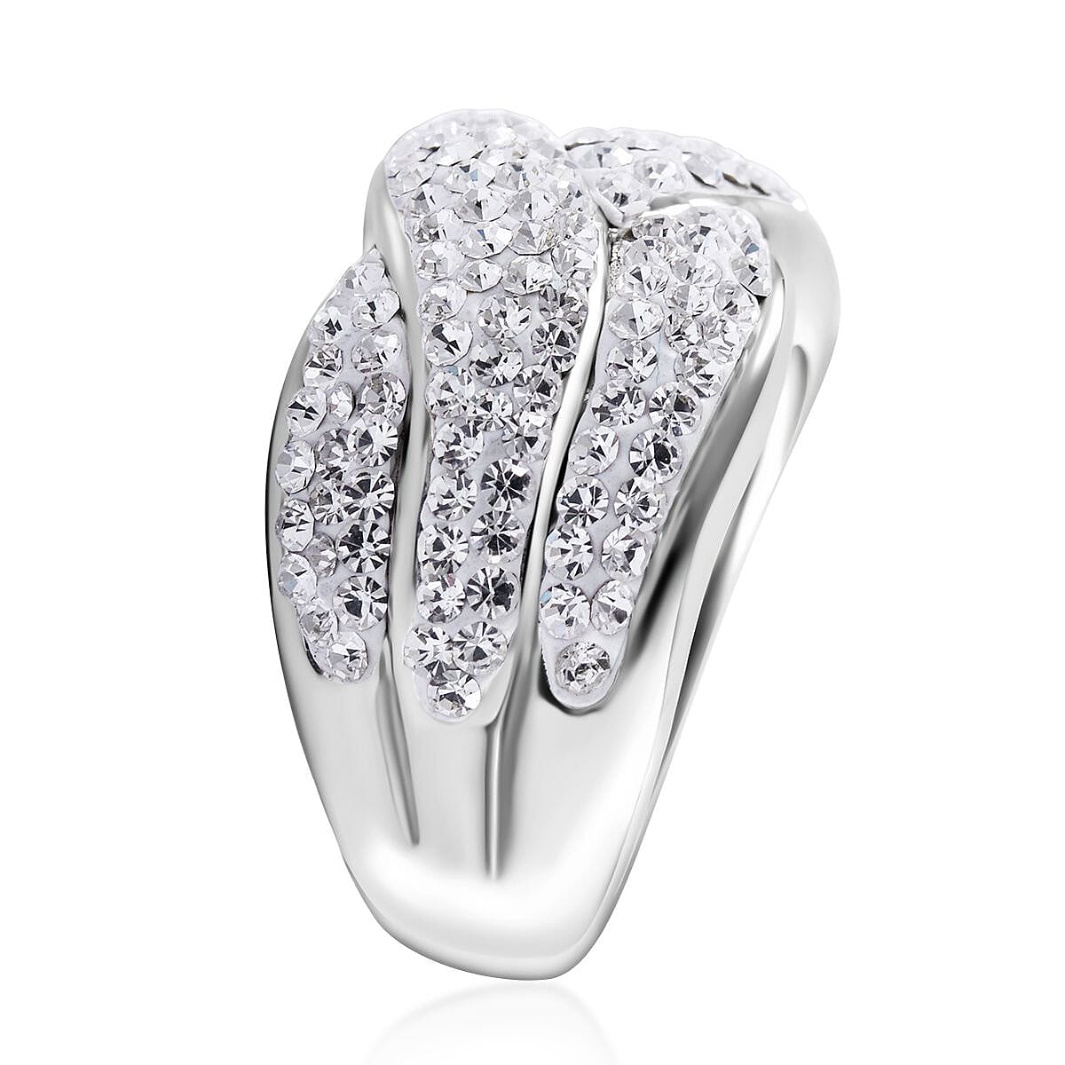 Austrian Crystal Overbridge Ring in Sterling Silver (Size 11.0)
