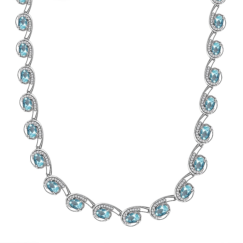 D'Joy Betroka Blue Apatite and Moissanite 13.25 ctw Necklace in Rhodium Over Sterling Silver 18 Inches