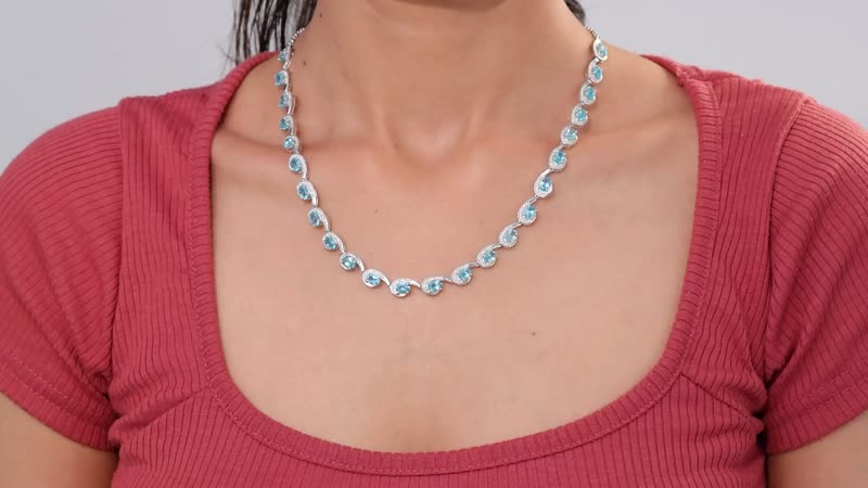 Doorbuster Betroka Blue Apatite, Moissanite Necklace (18 Inches) in Rhodium Over Sterling Silver 13.25 ctw