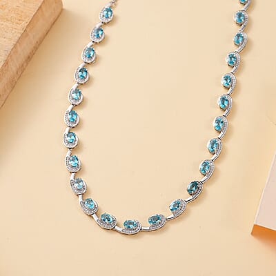 D'Joy Betroka Blue Apatite and Moissanite 13.25 ctw Necklace in Rhodium Over Sterling Silver 18 Inches