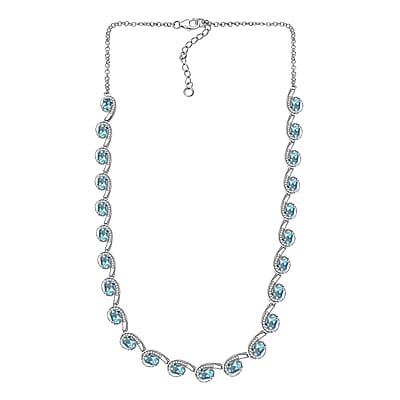 D'Joy Betroka Blue Apatite and Moissanite 13.25 ctw Necklace in Rhodium Over Sterling Silver 18 Inches