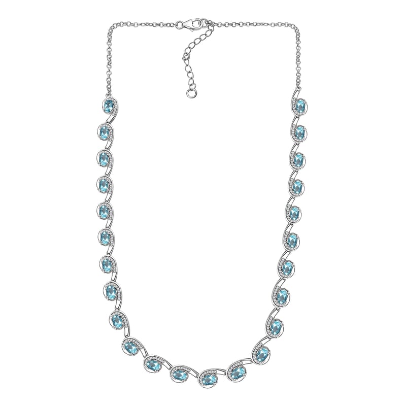 D'Joy Betroka Blue Apatite and Moissanite 13.25 ctw Necklace in Rhodium Over Sterling Silver 18 Inches