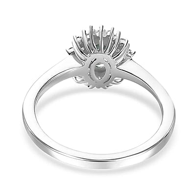 Premium Pirineu Lagoon Tourmaline, Moissanite Ring in Rhodium Over Sterling Silver (Size 10.0) 0.80 ctw