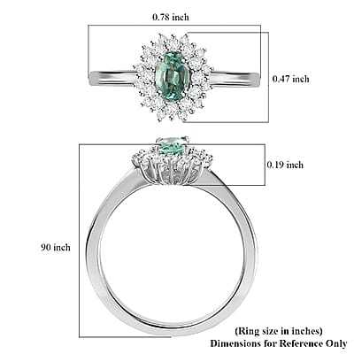 Premium Pirineu Lagoon Tourmaline, Moissanite Ring in Rhodium Over Sterling Silver (Size 10.0) 0.80 ctw