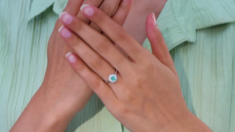 Premium Pirineu Lagoon Tourmaline, Moissanite Sunburst Ring in Rhodium Over Sterling Silver (Size 10.0) 0.80 ctw