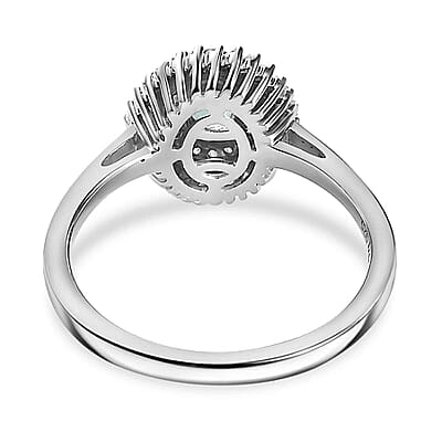 Premium Pirineu Lagoon Tourmaline and Diamond 0.80 ctw Floral Ring in Rhodium Over Sterling Silver (Size 10.0)