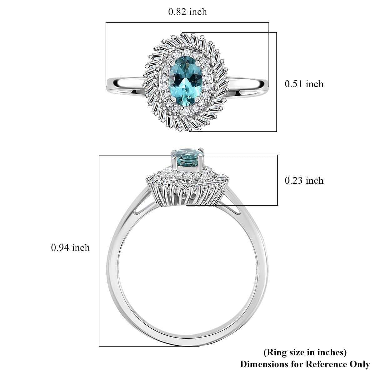 Premium Pirineu Lagoon Tourmaline and Diamond 0.80 ctw Floral Ring in Rhodium Over Sterling Silver (Size 10.0)