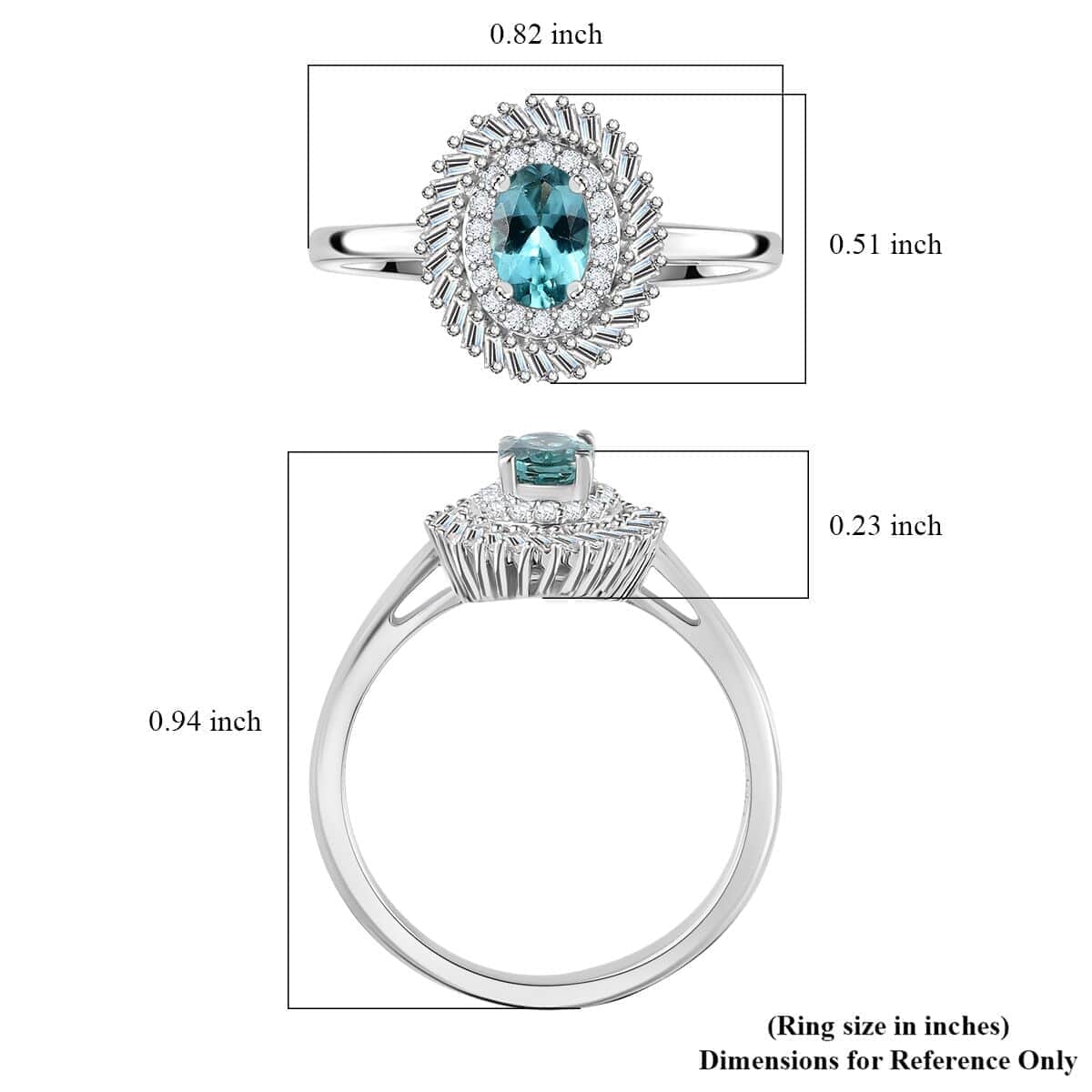 Premium Pirineu Lagoon Tourmaline and Diamond 0.80 ctw Floral Ring in Rhodium Over Sterling Silver (Size 10.0) image number 5