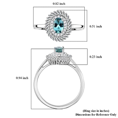 Premium Pirineu Lagoon Tourmaline and Diamond 0.80 ctw Floral Ring in Rhodium Over Sterling Silver (Size 10.0)