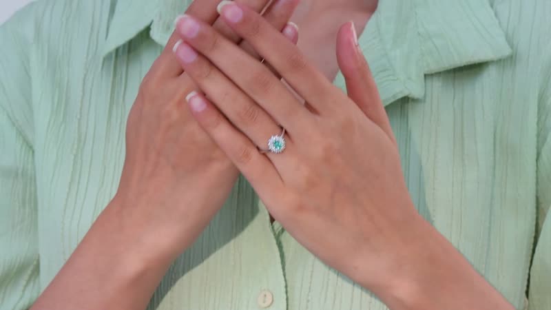 Premium Pirineu Lagoon Tourmaline, Diamond (0.39 cts) Floral Ring in Rhodium Over Sterling Silver (Size 10.0) 0.80 ctw