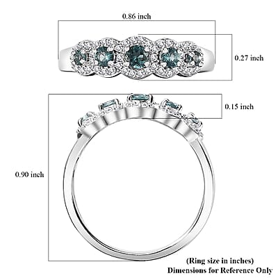 D'Joy Premium Pirineu Lagoon Tourmaline and Moissanite Ring in Rhodium Over Sterling Silver (Size 10.0) 0.60 ctw