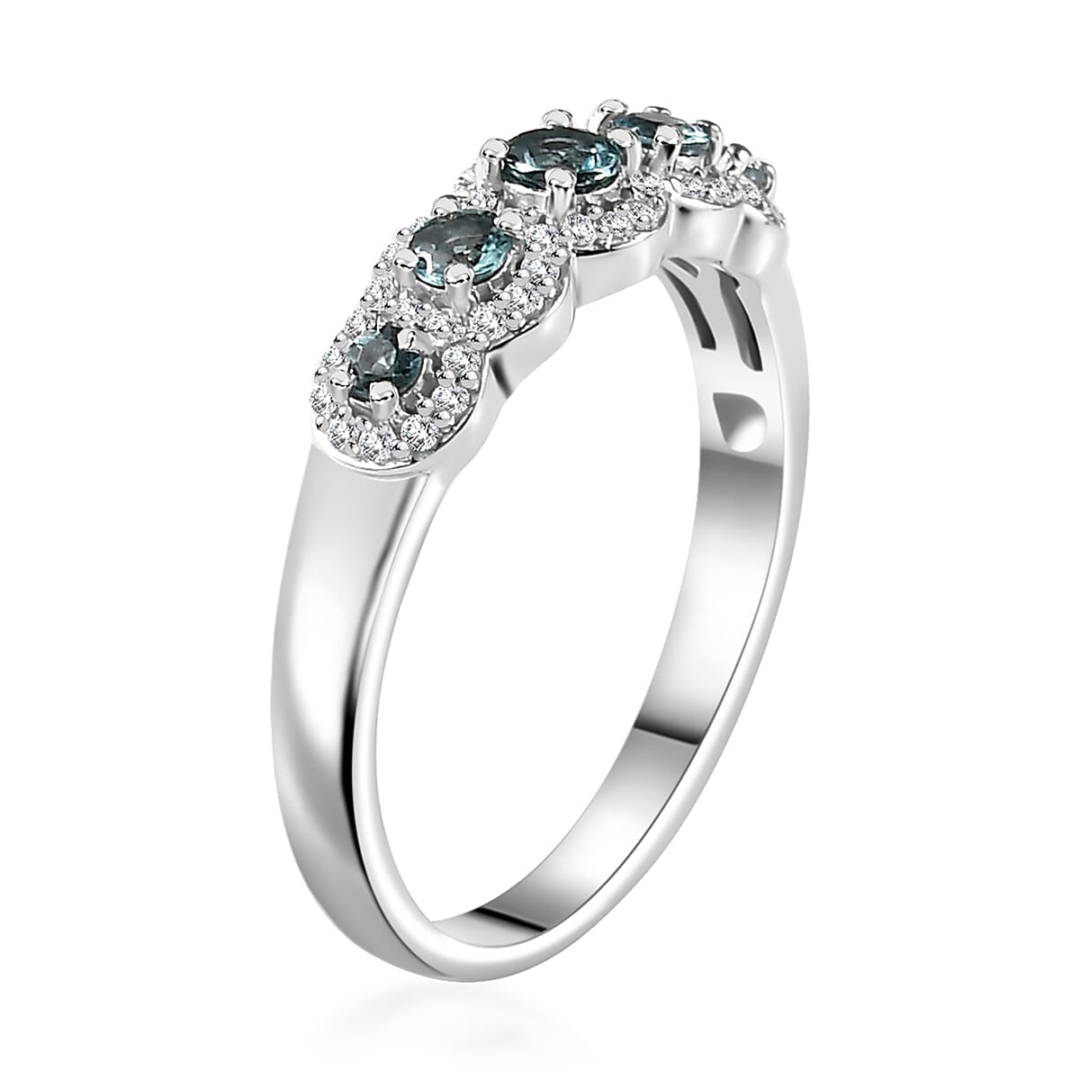 Premium Pirineu Lagoon Tourmaline and Moissanite Ring in Rhodium Over Sterling Silver (Size 5.0) 0.60 ctw image number 3