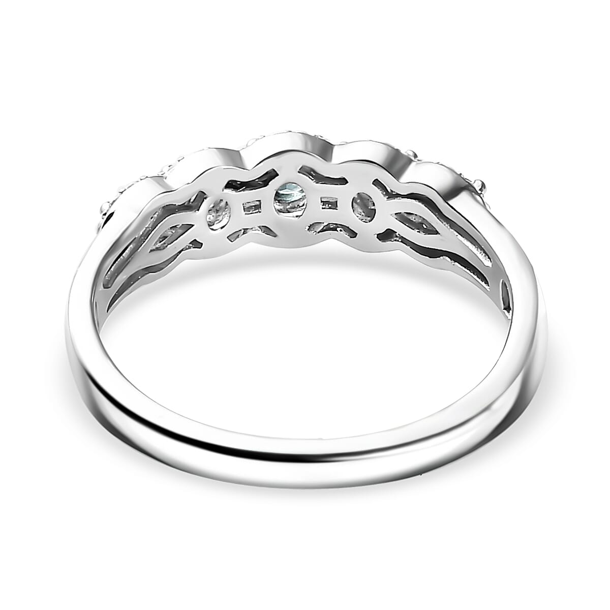 Premium Pirineu Lagoon Tourmaline and Moissanite Ring in Rhodium Over Sterling Silver (Size 5.0) 0.60 ctw image number 4