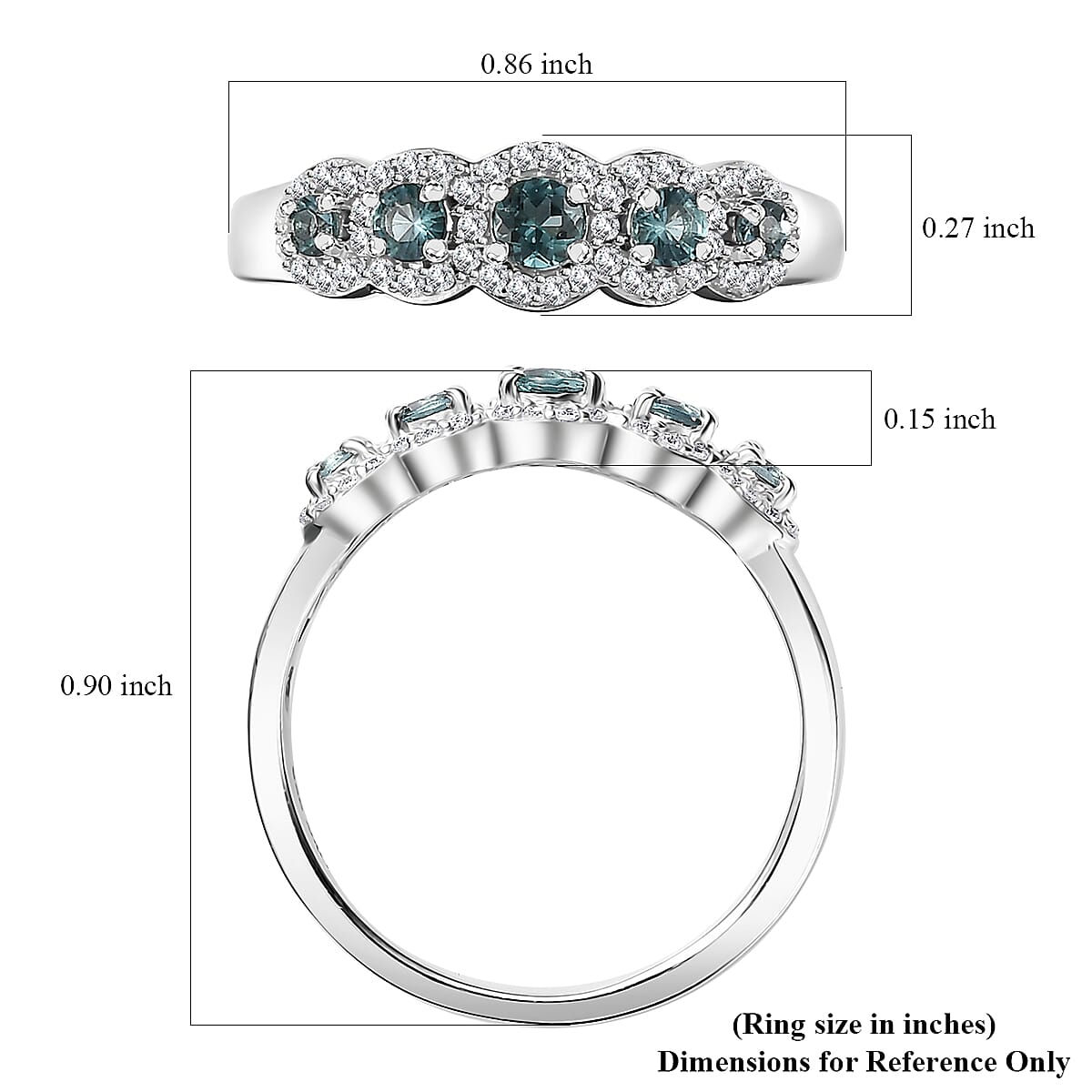 Premium Pirineu Lagoon Tourmaline and Moissanite Ring in Rhodium Over Sterling Silver (Size 5.0) 0.60 ctw