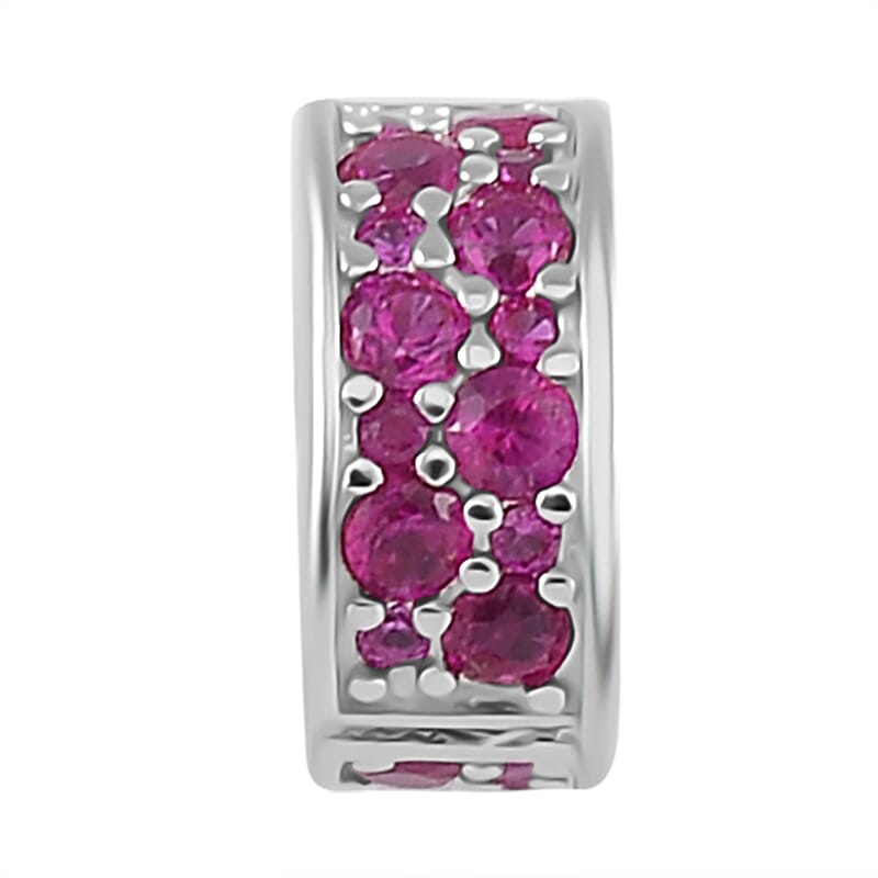 Simulated Ruby Color Diamond Charm in Rhodium Over Sterling Silver