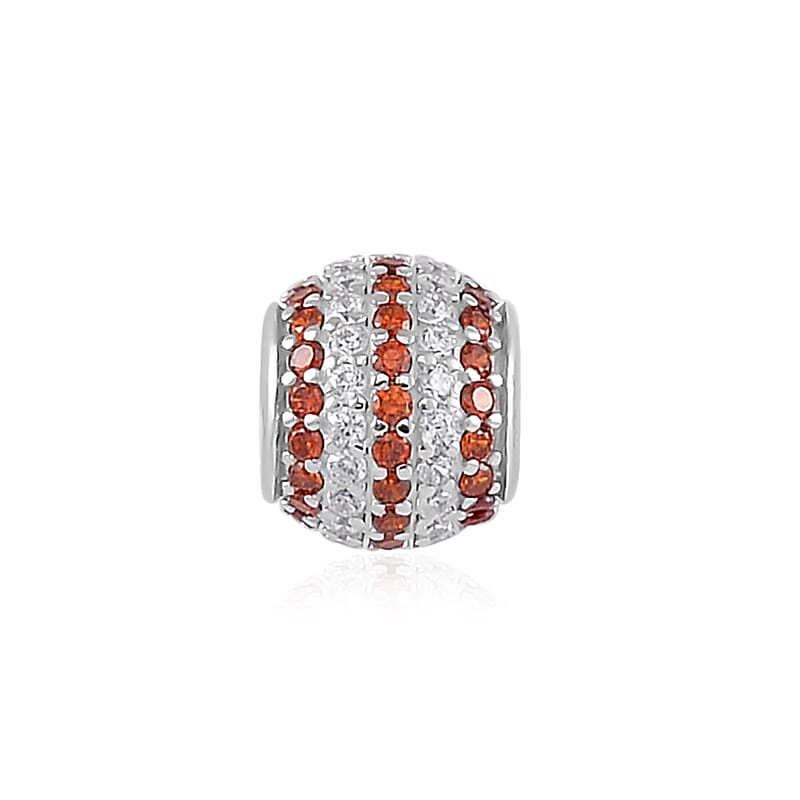 Simulated Orange and White Diamond Charm in Rhodium Over Sterling Silver