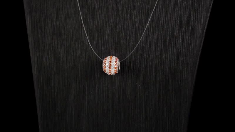 Simulated Orange and White Diamond Charm in Rhodium Over Sterling Silver