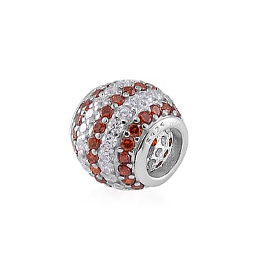 Simulated Orange and White Diamond Charm in Rhodium Over Sterling Silver