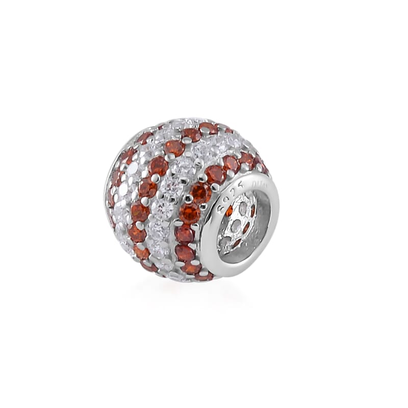 Simulated Orange and White Diamond Charm in Rhodium Over Sterling Silver